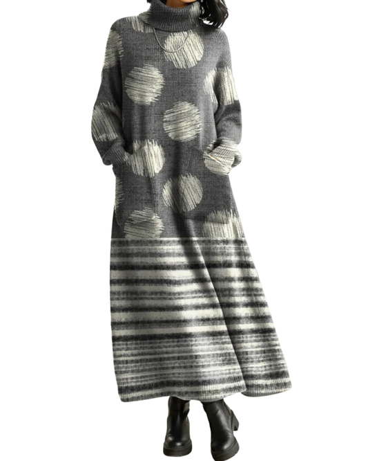 Jennifer | Patchwork Art Print Casual Cotton Knitted Dress