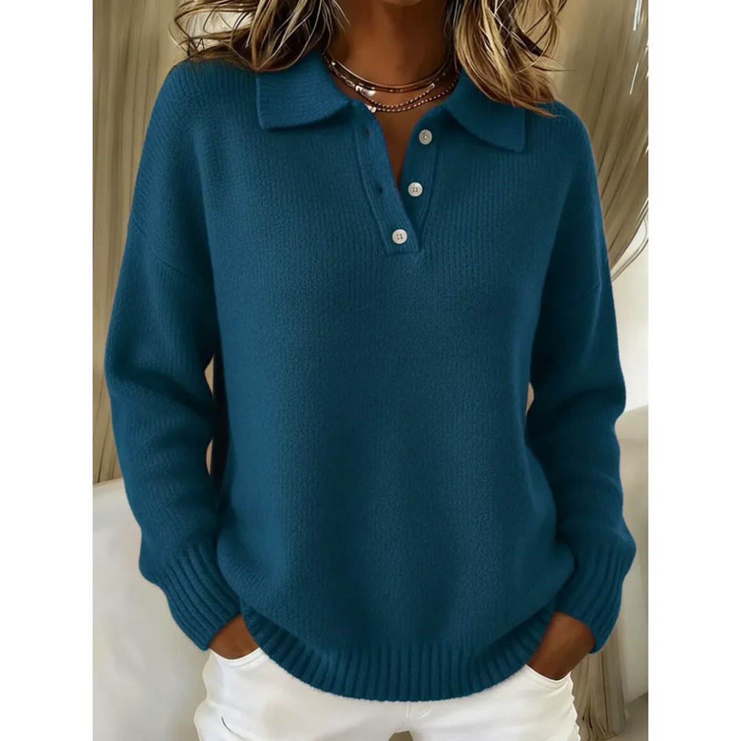 Juliette | Women's Knit Polo Sweater Crew Collar Casual