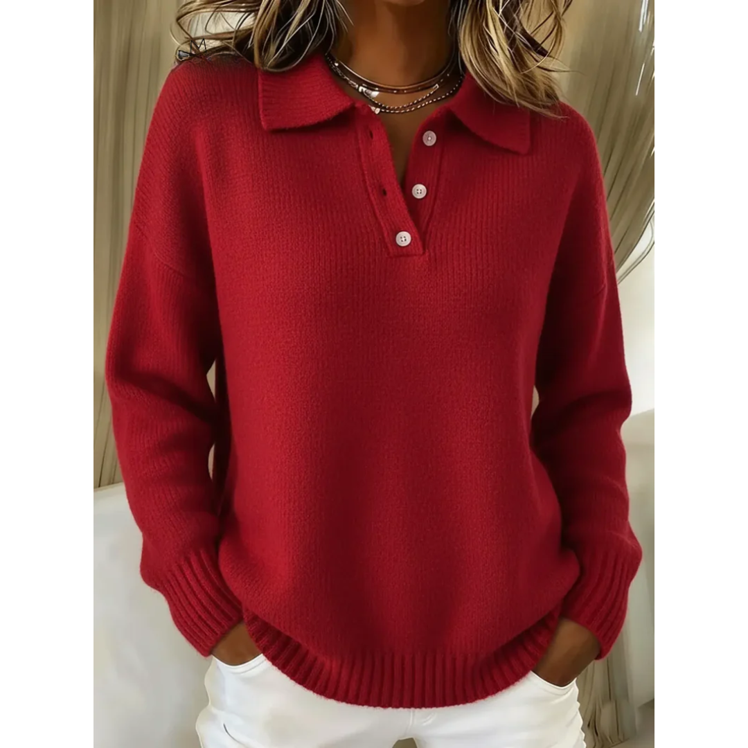 Juliette | Women's Knit Polo Sweater Crew Collar Casual
