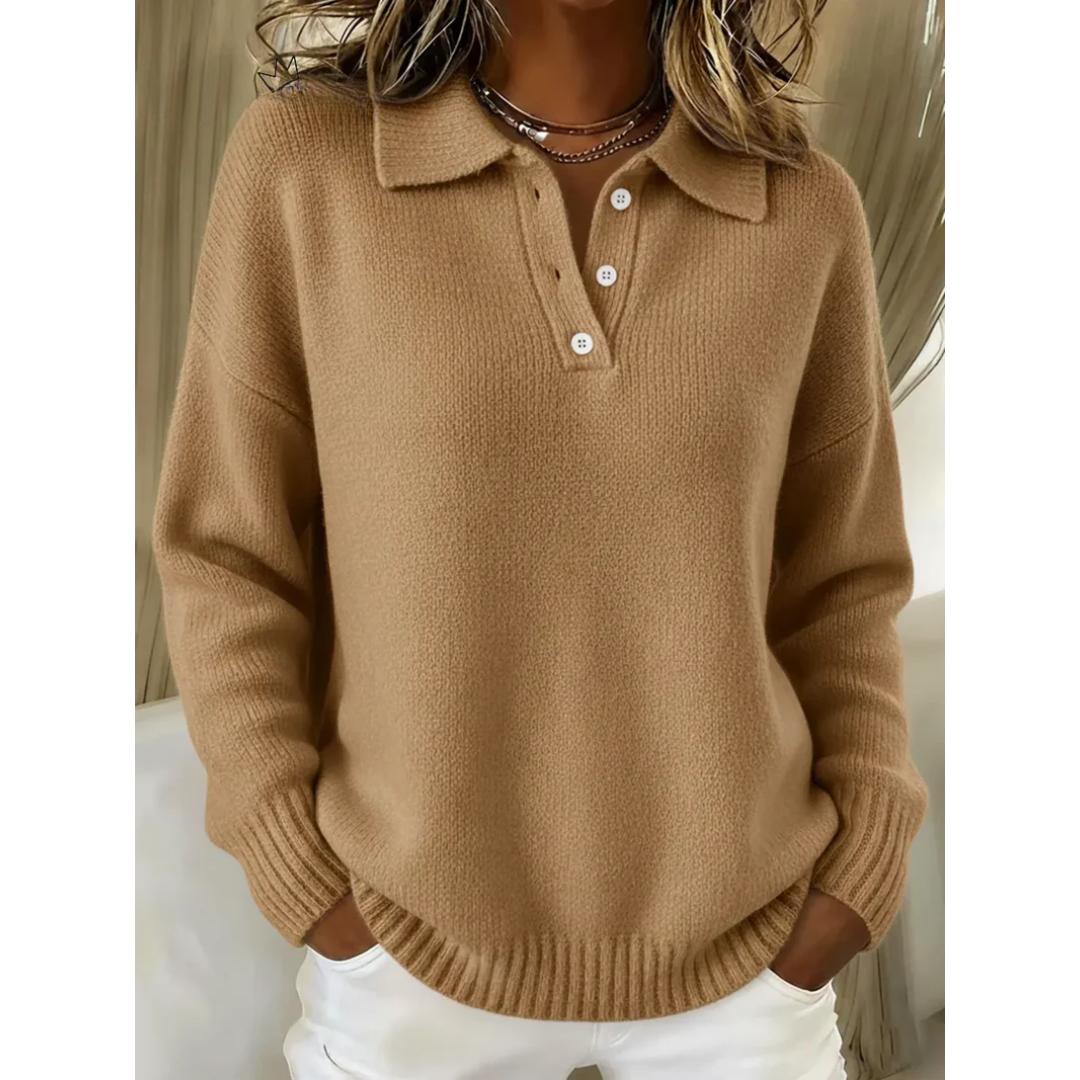Juliette | Women's Knit Polo Sweater Crew Collar Casual