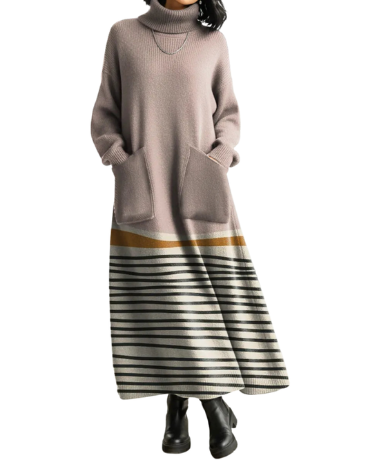 Kendall | Minimalist Patchwork Geometric Stripes Print Casual Cotton Knitted Dress