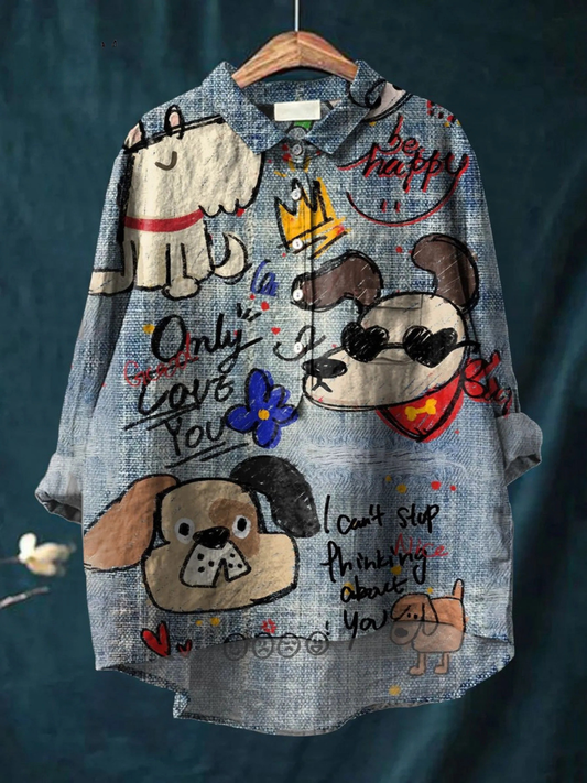 Kendra | Cute Dog Art Print Casual  Shirt 0