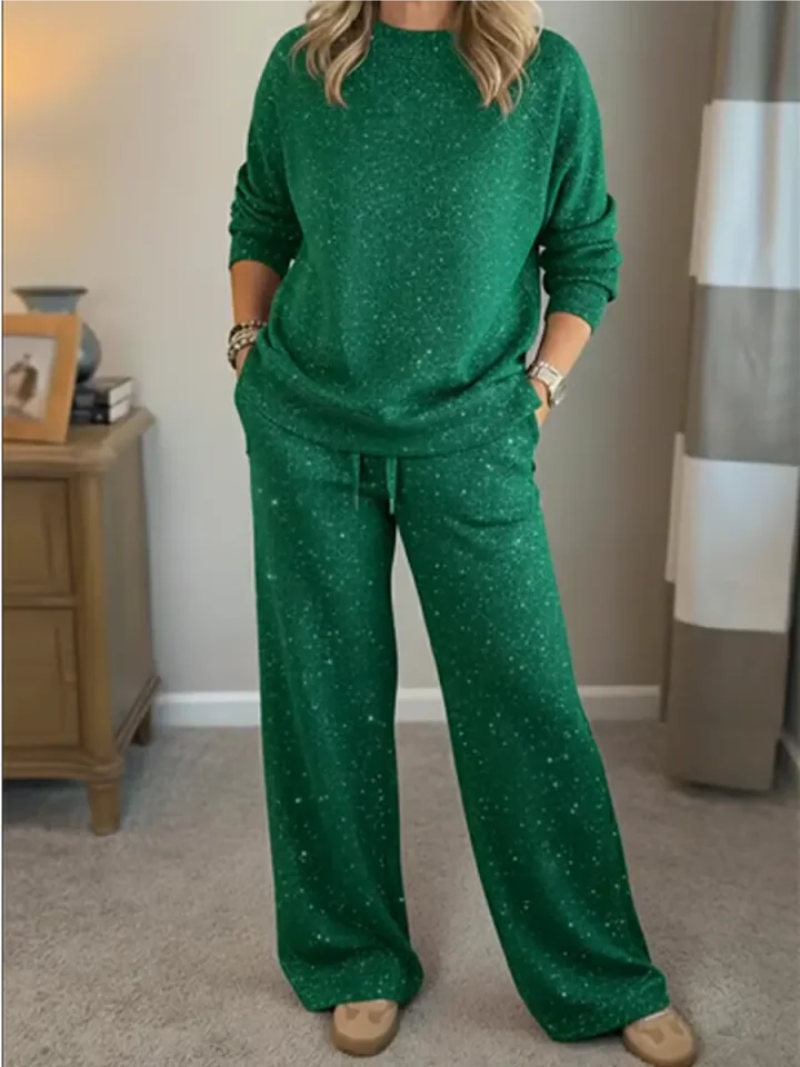 Lana | Crew Neck Pullover & Drawstring Lounge Pants Set for Women