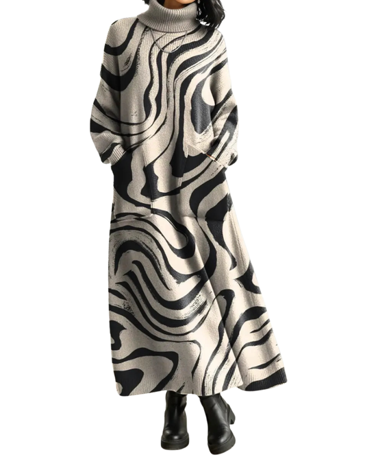 Lauren | Abstract Minimalist Art Geometric Stripes Print Casual Cotton Knitted Dress