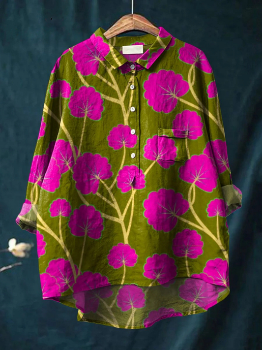 Lauren | Women's Vintage Flower Art Print Casual  Shirt 0