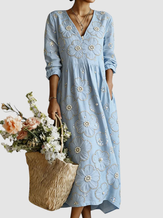 Lena | Womens Dress for Wedding Guests, Elegant Floral Midi Summer Dress 0