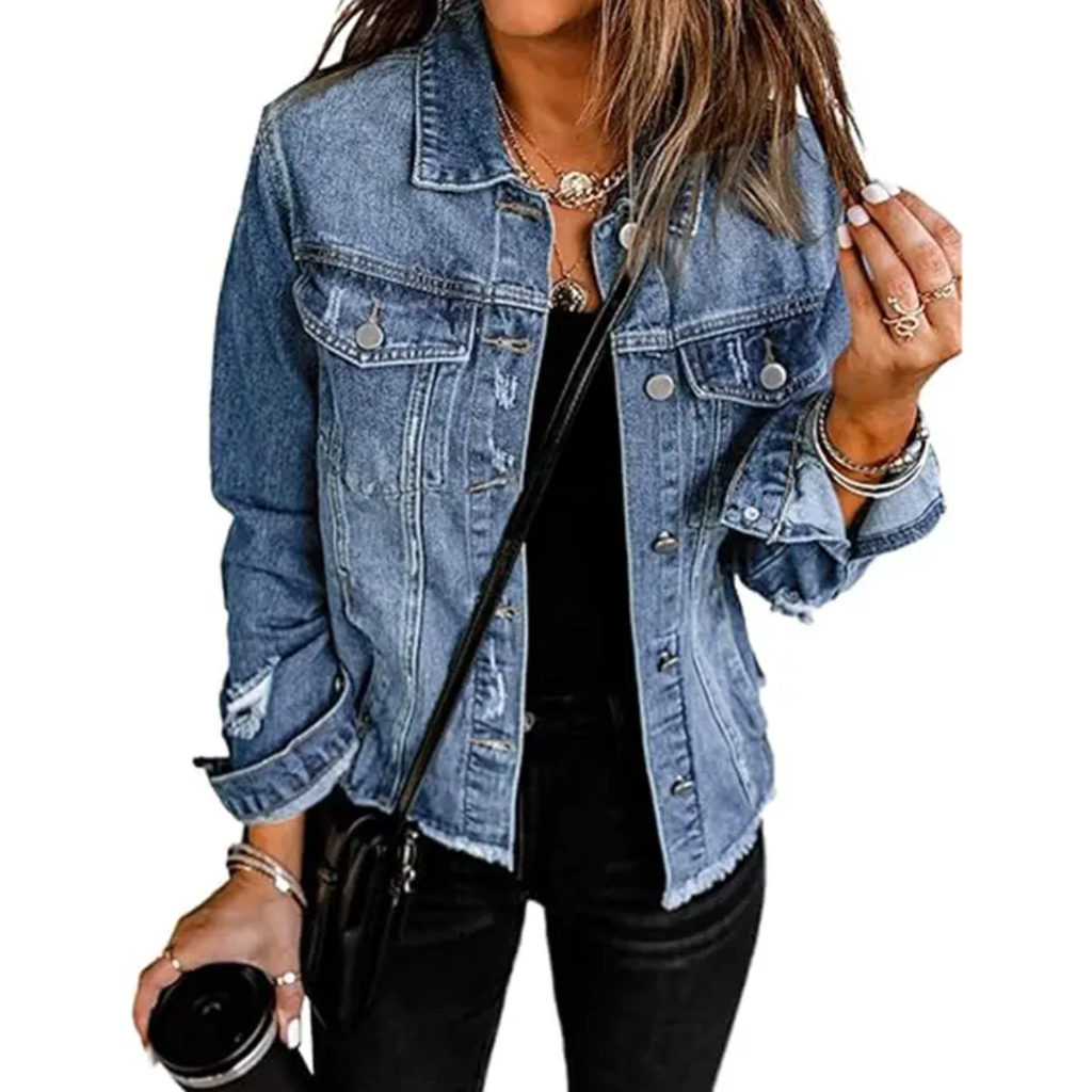 Candice | Distressed Boyfriend Denim Jacket with Ripped Detail