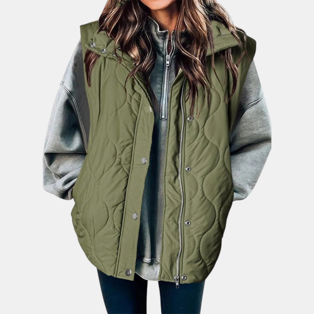 Nadira | Quilted Hooded Puffer Vest with Snap Pockets for Women