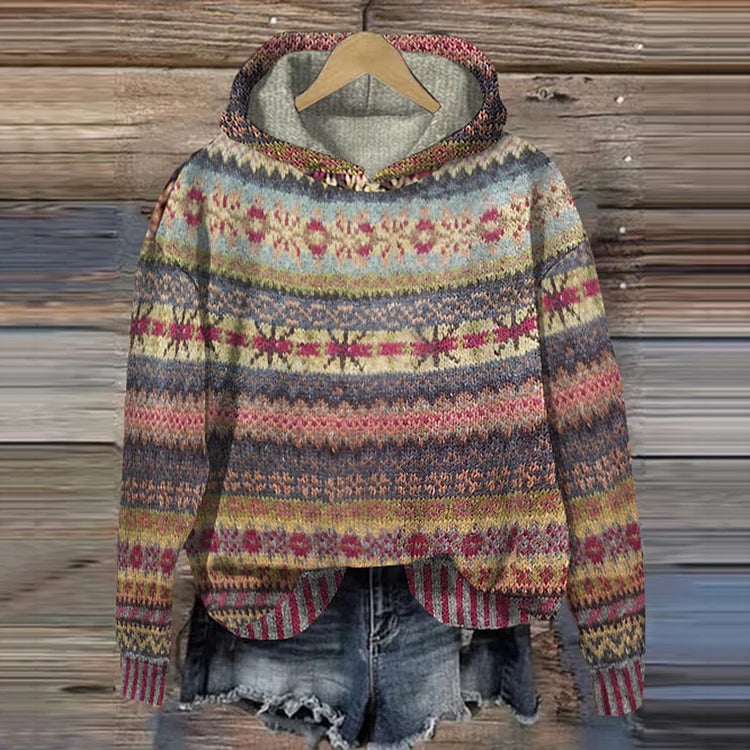 Lina | Women's Oversized Turtleneck Sweater – Ethnic Print