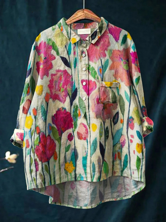 Lindsey | Women's Vintage Flower Art Print Casual  Shirt 0