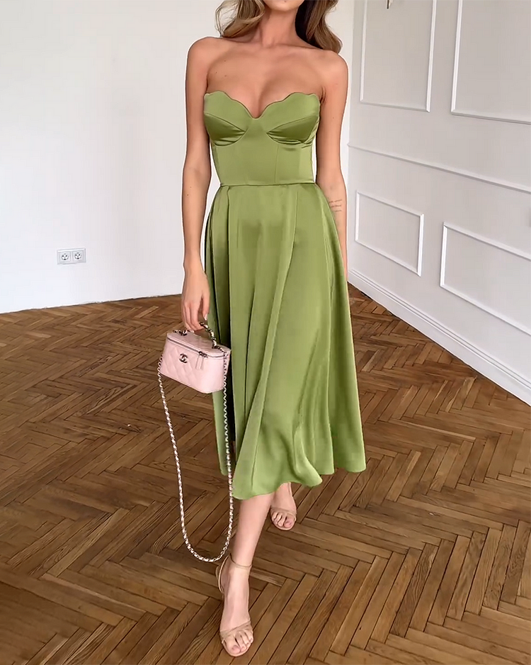 Liora™ | Strapless Elegant Midi Dress 0