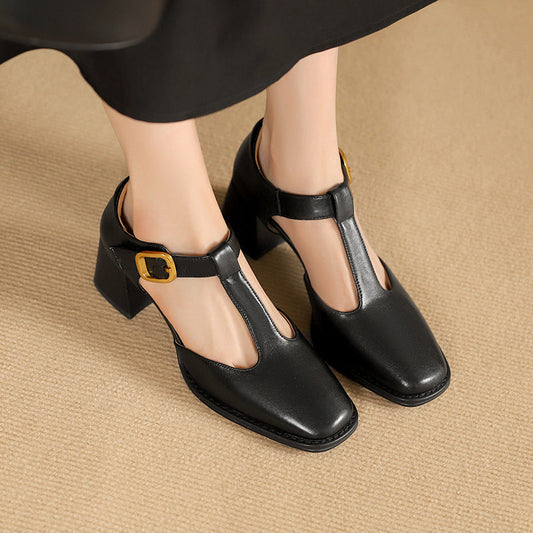 Marcele T-Strap Leather Pumps 0