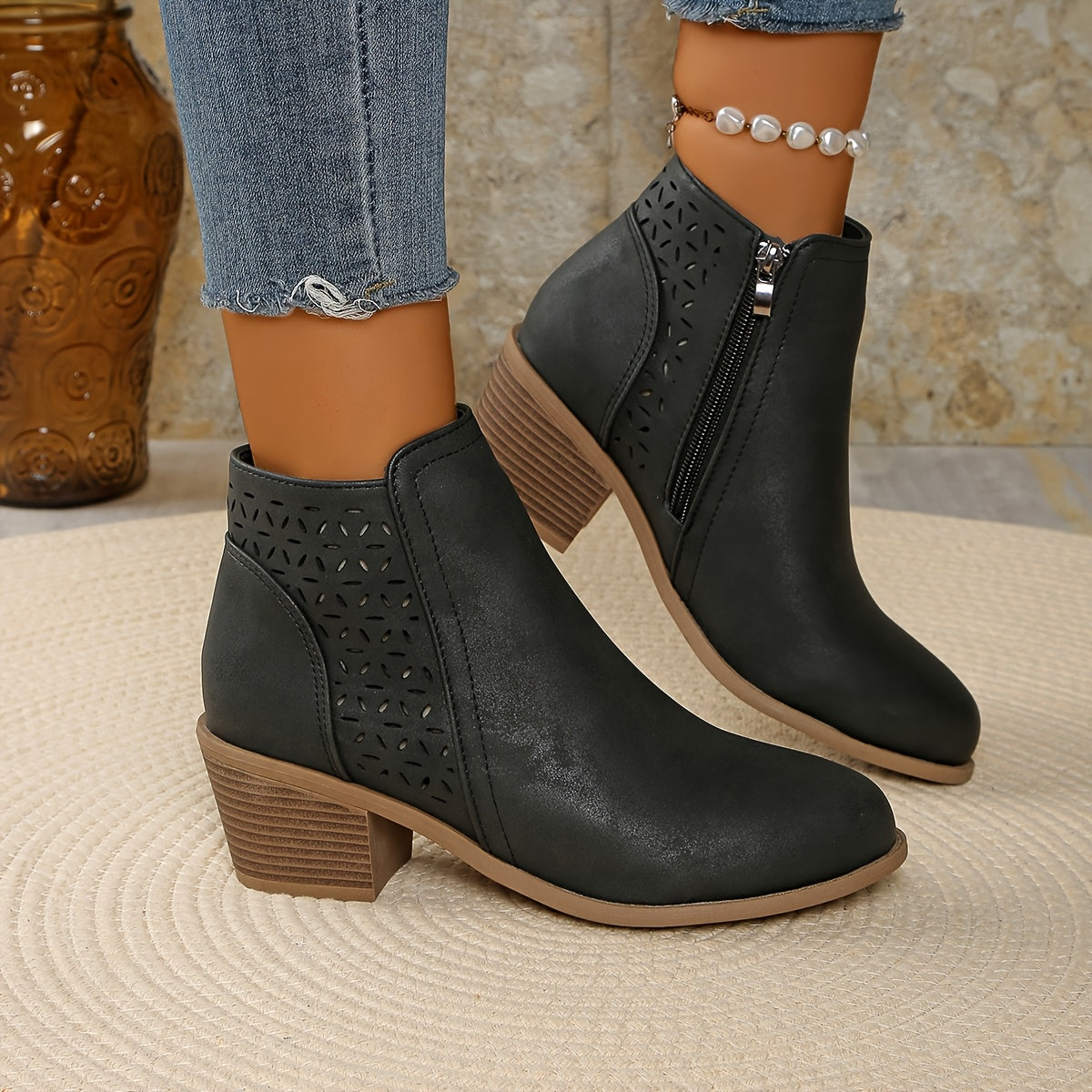 Nadalie | Laser-Cut Ankle Boots for Women