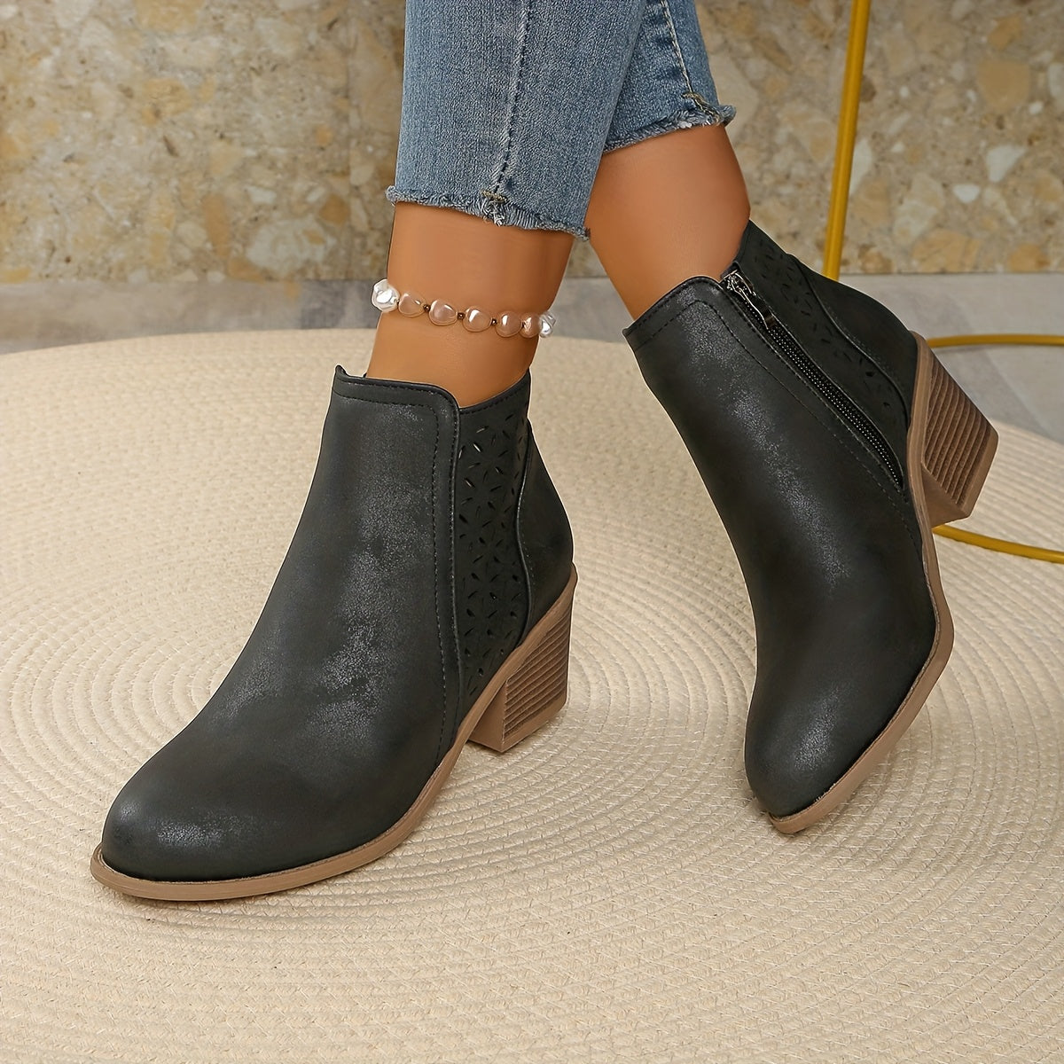 Nadalie | Laser-Cut Ankle Boots for Women