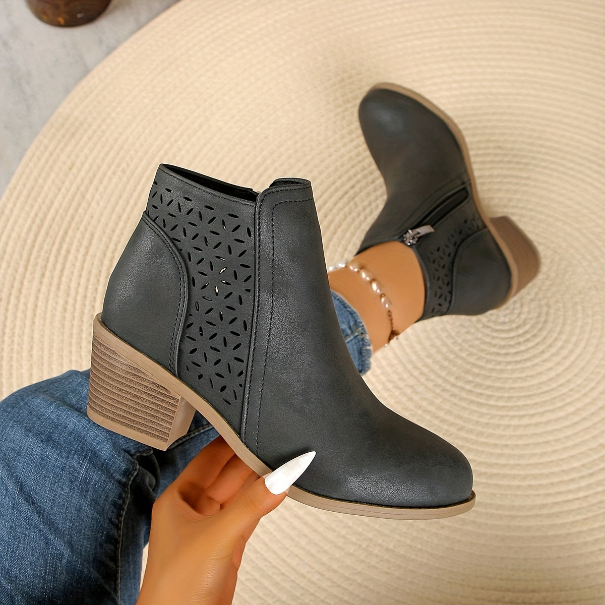 Nadalie | Laser-Cut Ankle Boots for Women