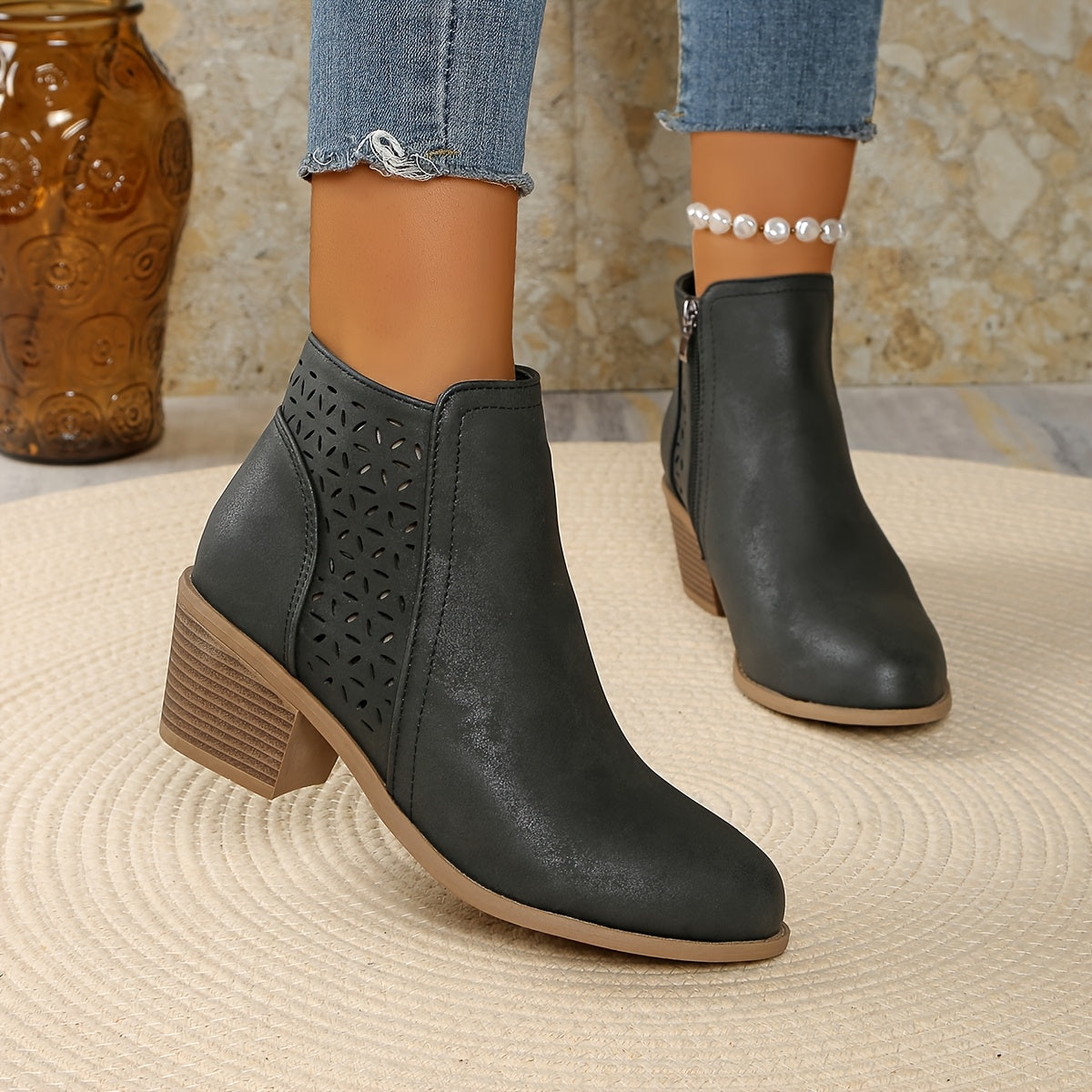 Nadalie | Laser-Cut Ankle Boots for Women