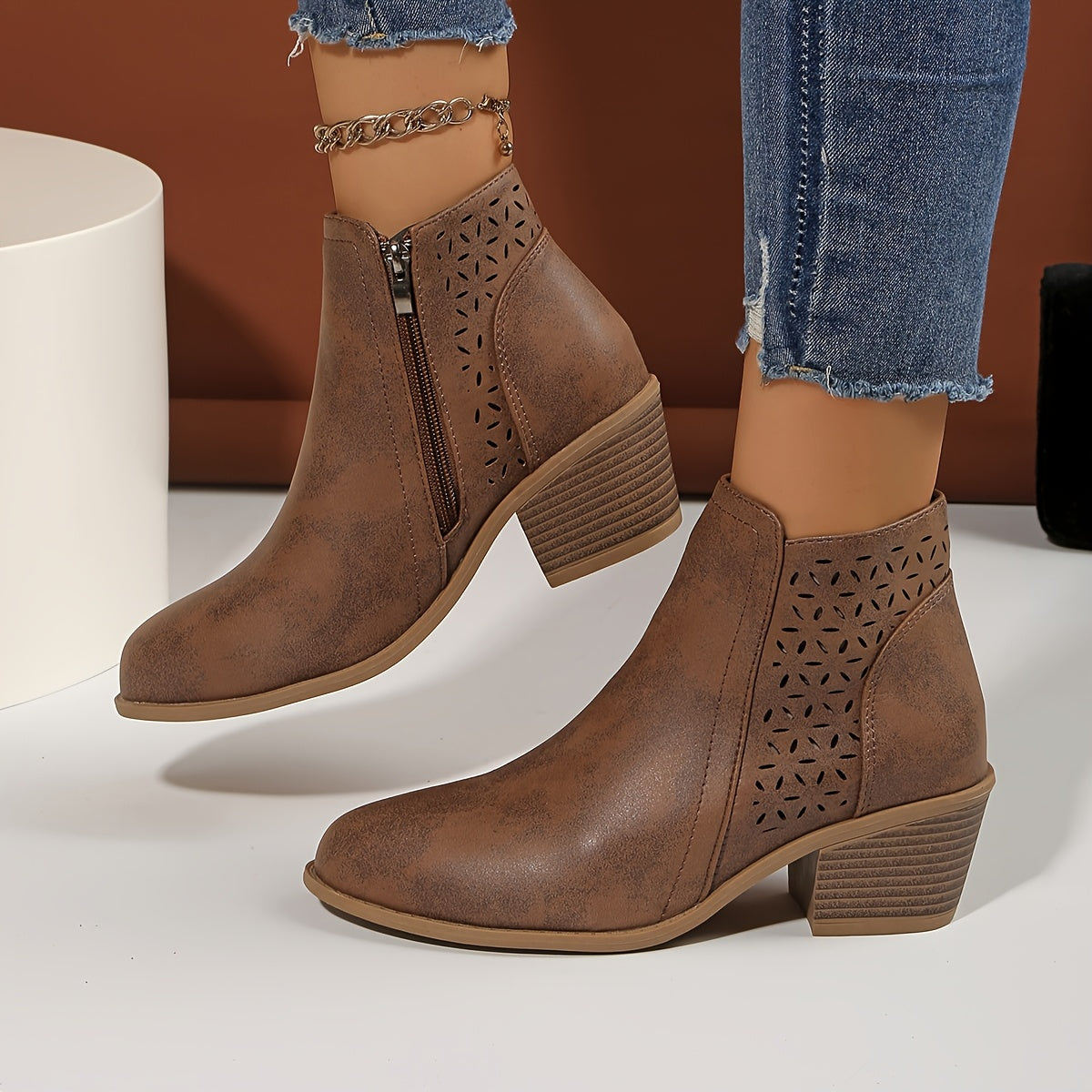 Nadalie | Laser-Cut Ankle Boots for Women