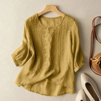 Althea | Embroidered Crew Neck Blouse with Three-Quarter Sleeves
