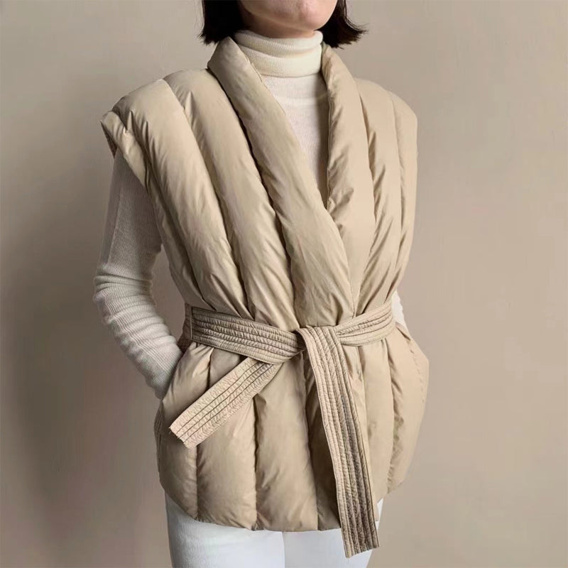 Cherry | Women's Belted Wrap Puffer Vest for Layered Outings