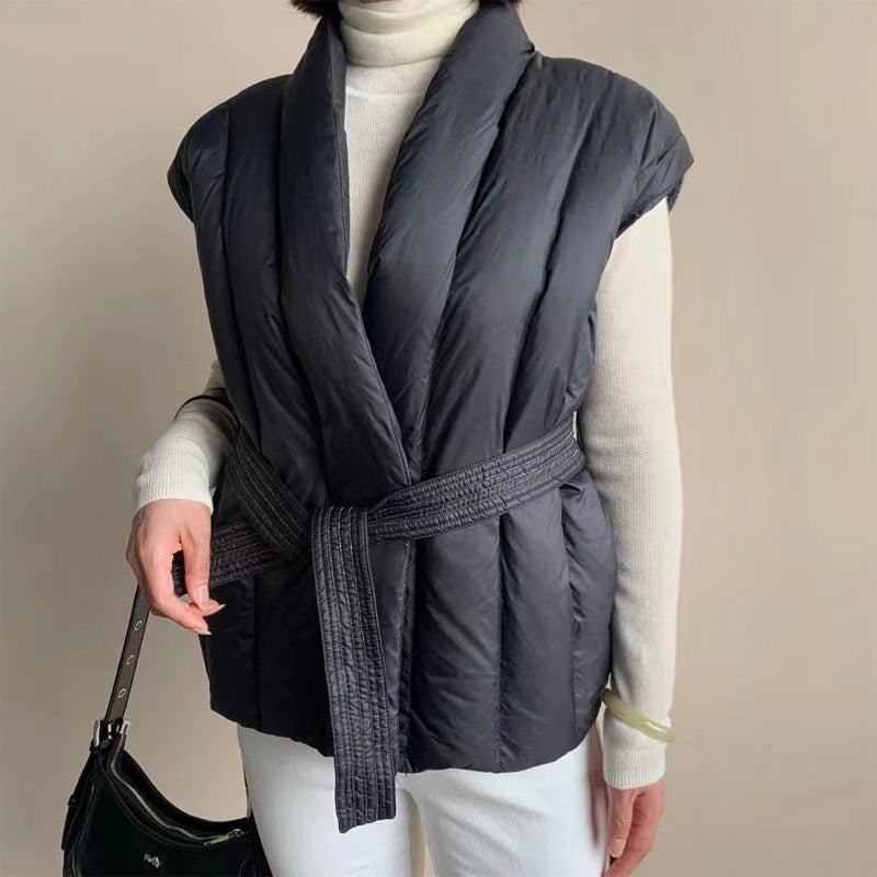 Cherry | Women's Belted Wrap Puffer Vest for Layered Outings
