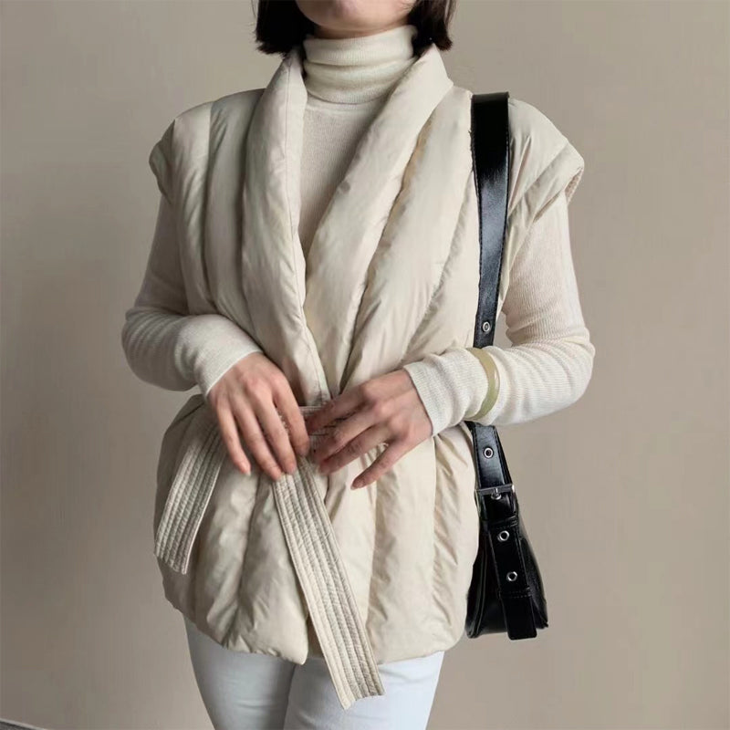 Cherry | Women's Belted Wrap Puffer Vest for Layered Outings