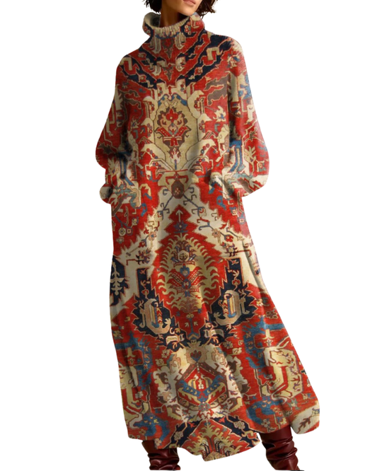 Mary | Vintage Pattern Art Print Casual Cotton Knitted Dress