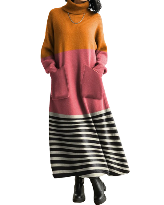 Mathilda | Colorful Patchwork Art Geometry Print Casual Cotton Knitted Dress