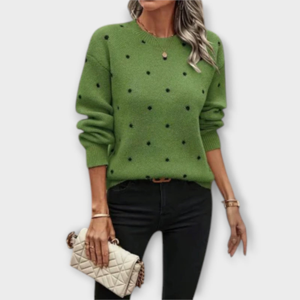 Dagny | Women's Polka Dot Pullover Sweater, Relaxed Fit