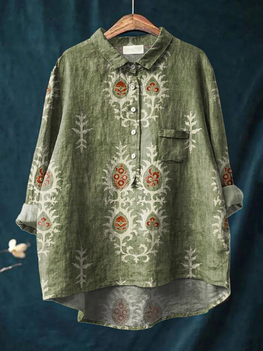 Nina | Women's Vintage Ethnic Floral Art Print Casual  Shirt 0