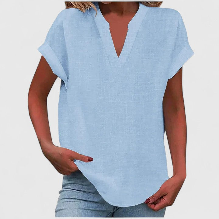 Xavinah | Women's V-Neck Blouse Relaxed-Fit Short Sleeve
