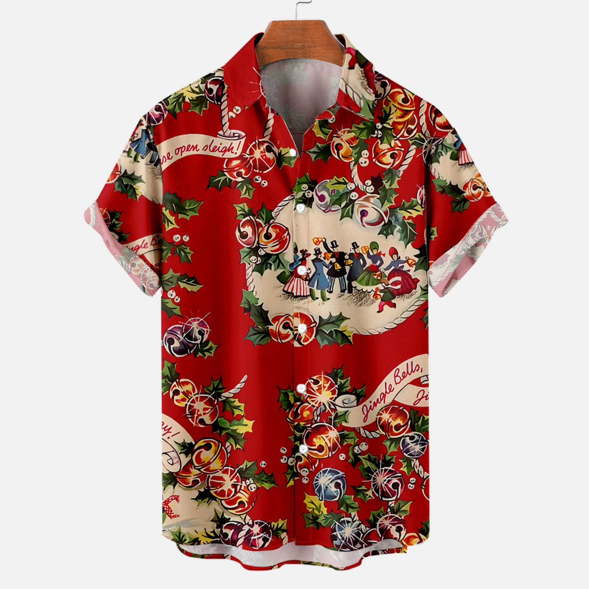 Mateo | Short Sleeve Christmas Blouse with Santa Print for Men