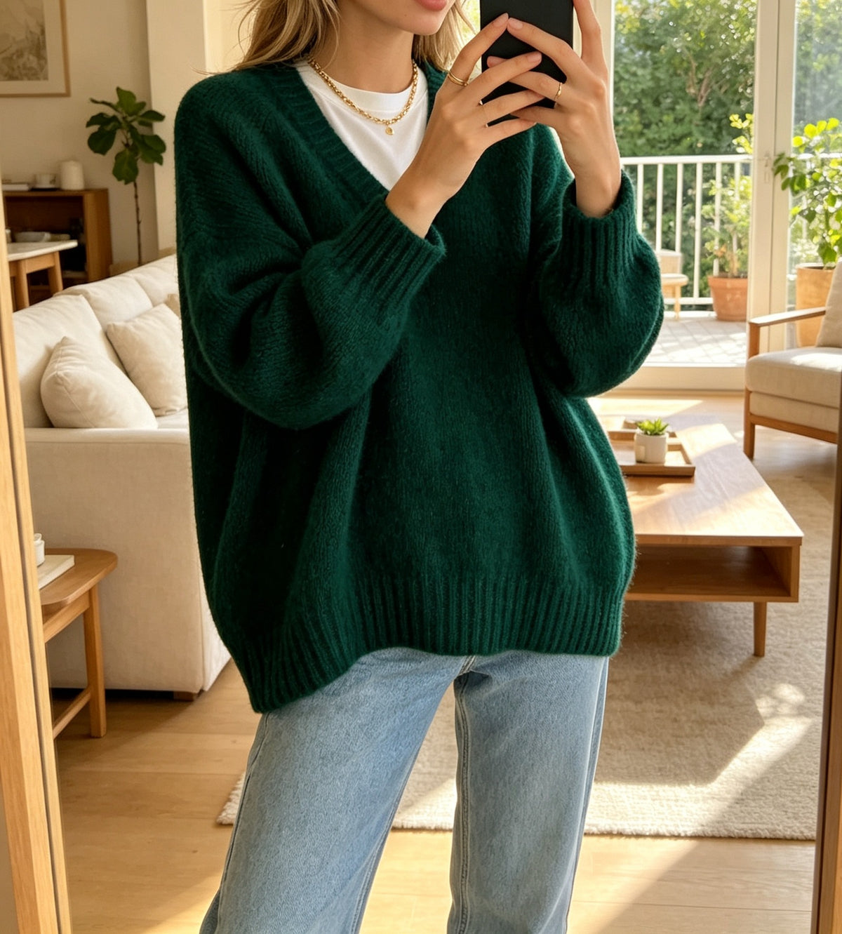Klaartje | Fuzzy Knit V-Neck Sweater with Drop Shoulder for Women