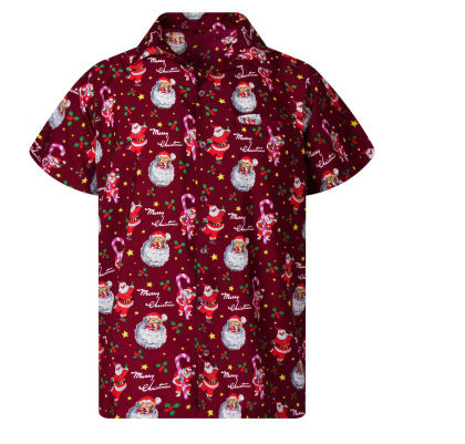 Mateo | Short Sleeve Christmas Blouse with Santa Print for Men