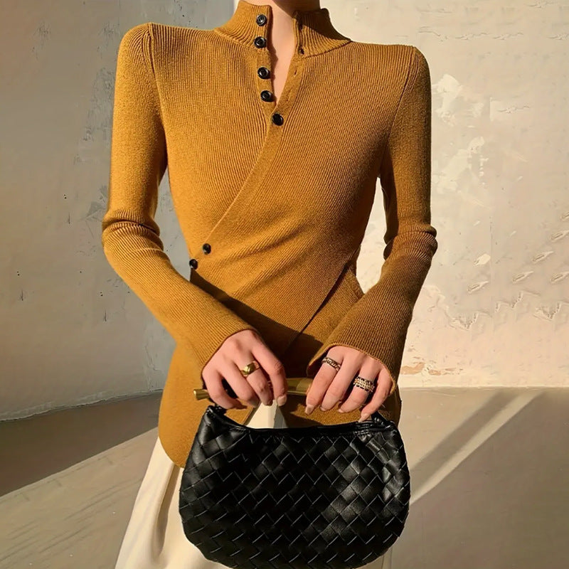 Zorina | Mock Neck Wrap Sweater with Asymmetrical Hem for Women