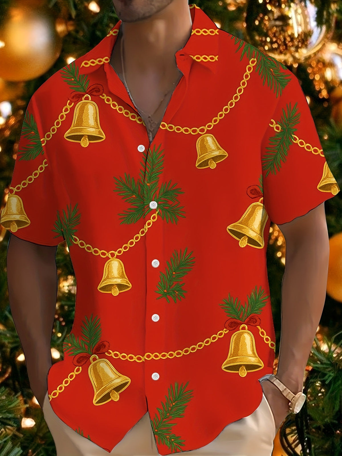 Joel | Pink Cartoon Print Short Sleeve Christmas Blouse for Men