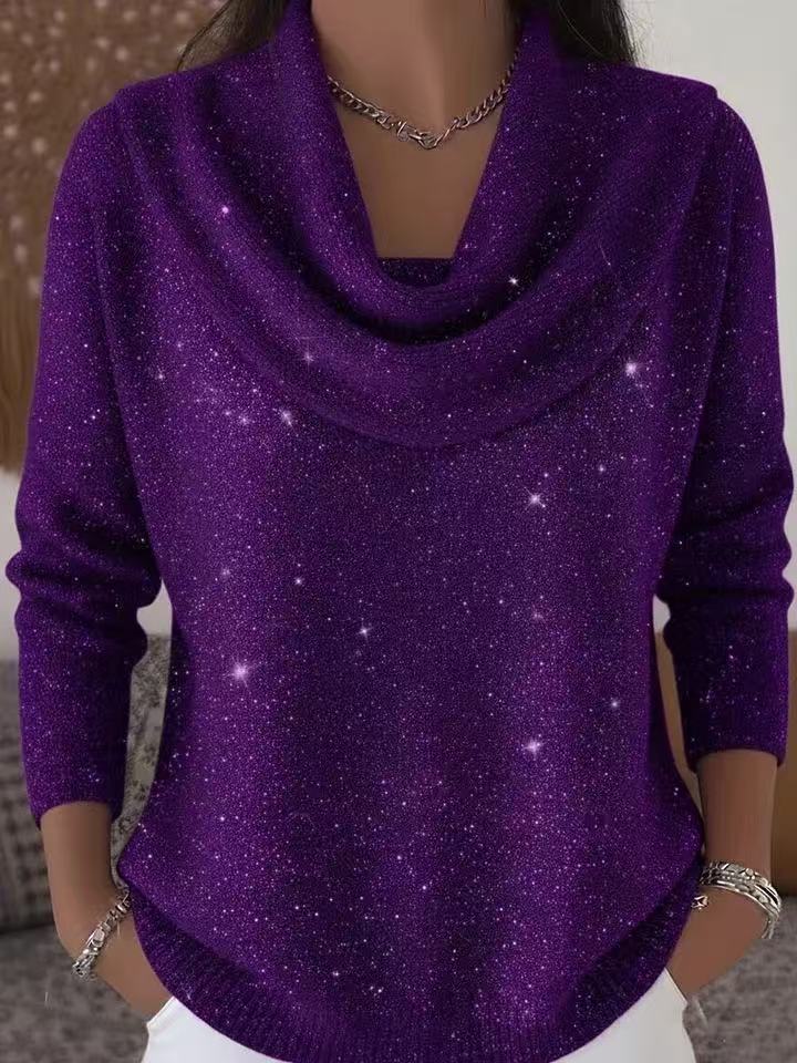 Krista | Sequin Draped Cowl Neck Christmas Sweater for Women