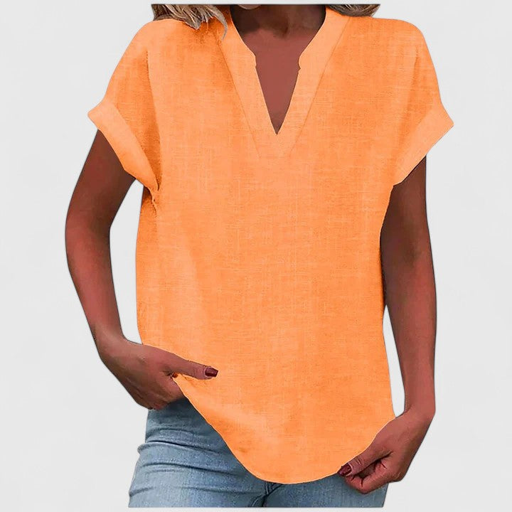 Xavinah | Women's V-Neck Blouse Relaxed-Fit Short Sleeve