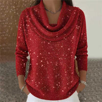 Krista | Sequin Draped Cowl Neck Christmas Sweater for Women