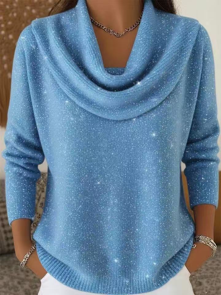 Krista | Sequin Draped Cowl Neck Christmas Sweater for Women