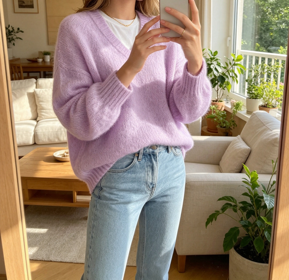 Klaartje | Fuzzy Knit V-Neck Sweater with Drop Shoulder for Women