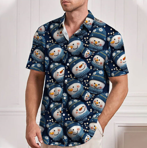 Mateo | Short Sleeve Christmas Blouse with Santa Print for Men