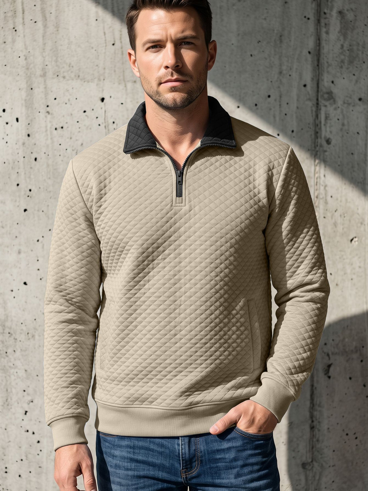 Steef | Quilted Quarter-Zip Stand Collar Sweatshirt for Men