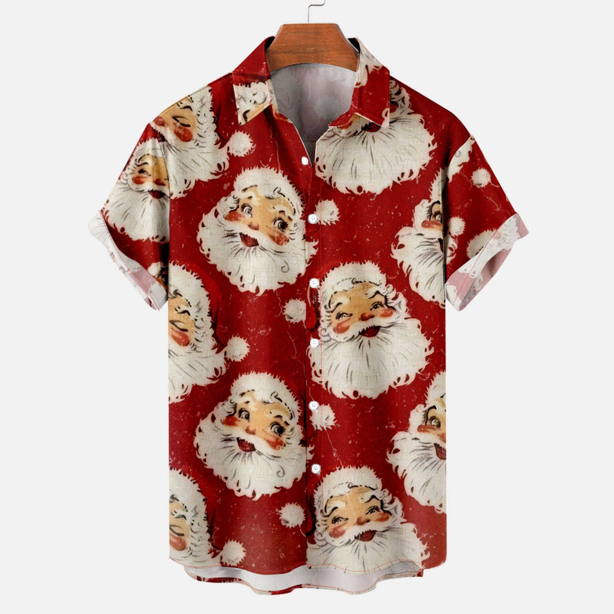 Mateo | Short Sleeve Christmas Blouse with Santa Print for Men