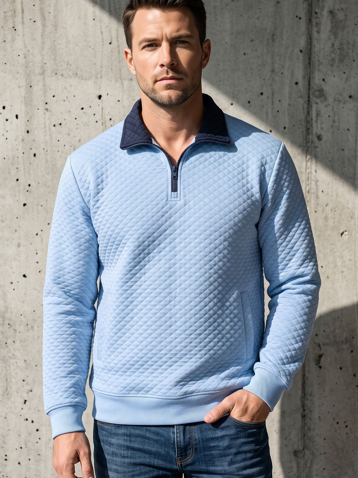 Steef | Quilted Quarter-Zip Stand Collar Sweatshirt for Men