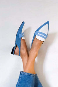 Jacqueline | Women's Blue Slingback Loafers Pointed Toe