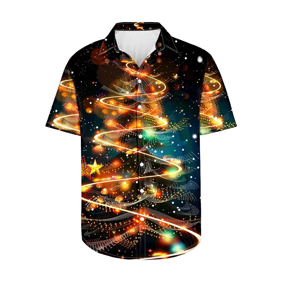 Maxim | Short Sleeve Christmas Blouse with Tree Print for Men