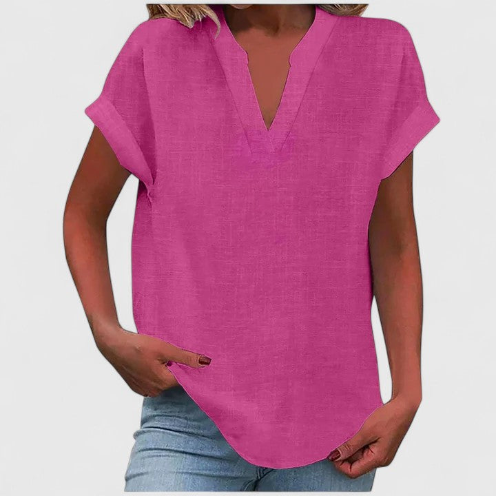 Xavinah | Women's V-Neck Blouse Relaxed-Fit Short Sleeve