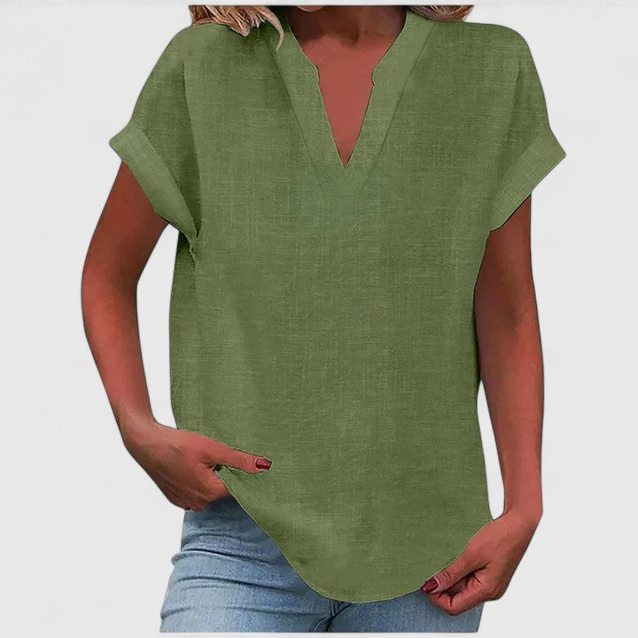 Xavinah | Women's V-Neck Blouse Relaxed-Fit Short Sleeve