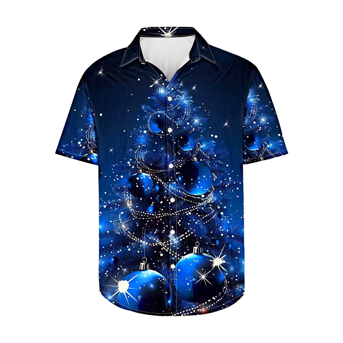 Maxim | Short Sleeve Christmas Blouse with Tree Print for Men