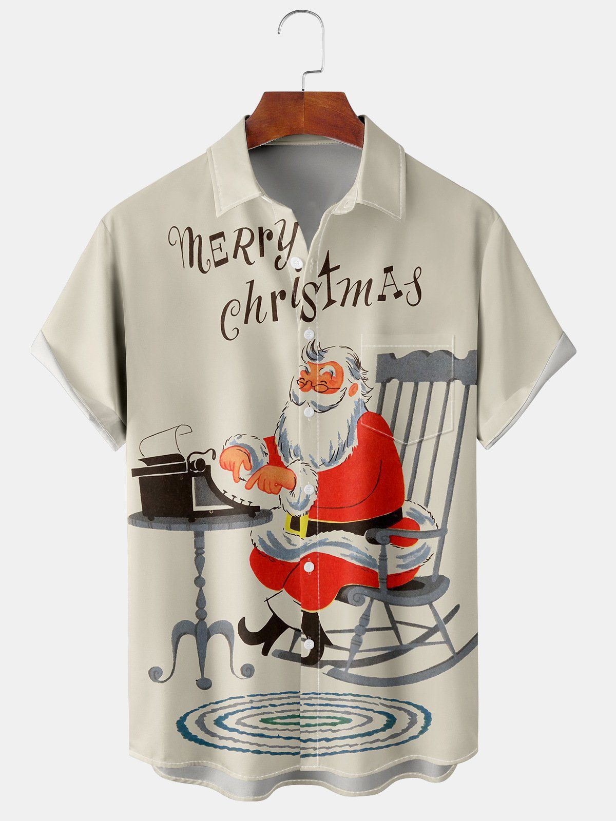 Finlay | Santa Print Button-Down Short Sleeve Christmas Blouse